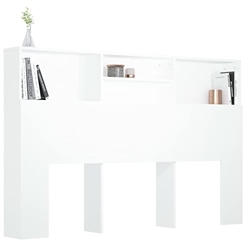 Tidyard Mueble Cabecero Armario de Cama con Almacenaje Pared Armario Cabecero para Dormitorio Habitación con 4 Compartimentos Blanco 160x19x103,5 cm