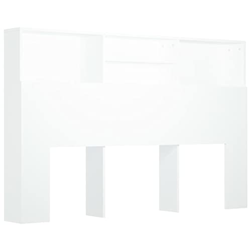 Tidyard Mueble Cabecero Armario de Cama con Almacenaje Pared Armario Cabecero para Dormitorio Habitación con 4 Compartimentos Blanco 160x19x103,5 cm