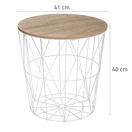 TIENDA EURASIA Mesa Auxiliar Nordica - Mesas Auxiliares de Centro - Estructura Metalica y Tapa de Madera Extraible - Ideal para Combinar en Salones y Dormitorios (D 41 x H 40 cm, White)