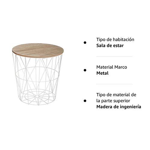 TIENDA EURASIA Mesa Auxiliar Nordica - Mesas Auxiliares de Centro - Estructura Metalica y Tapa de Madera Extraible - Ideal para Combinar en Salones y Dormitorios (D 41 x H 40 cm, White)