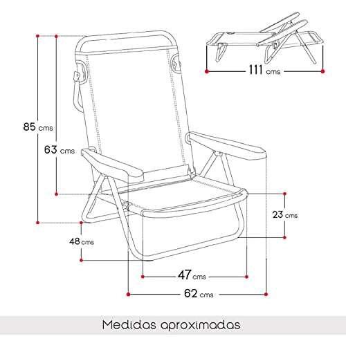 TIENDA EURASIA - Silla de Playa Plegable, 48x62x81 cm, Silla Multiposiciones Reclinable, Estructura de Aluminio Ligera y Resistente, Tela de Textileno, Refuerzo en Las Patas