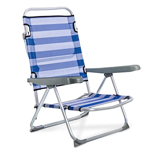 TIENDA EURASIA - Silla de Playa Plegable, 48x62x81 cm, Silla Multiposiciones Reclinable, Estructura de Aluminio Ligera y Resistente, Tela de Textileno, Refuerzo en Las Patas