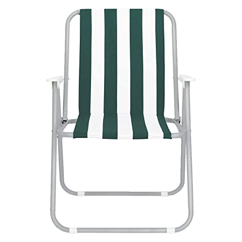 TIENDA EURASIA® Silla de Playa Plegable con Reposabrazos - Estructura de Acero Resistente - Asiento de Lona Impermeable - Estampado a Rayas - 75 x 53 x 43 cm - Ideal para Playa o Camping (Green)