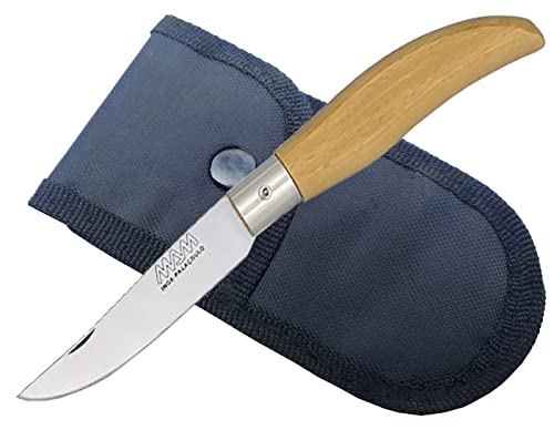 Tiendas LGP - MAM – Navaja Iberica, Mango de Madera, Hoja de Acero INOX de 9 cm. con Funda, 14015