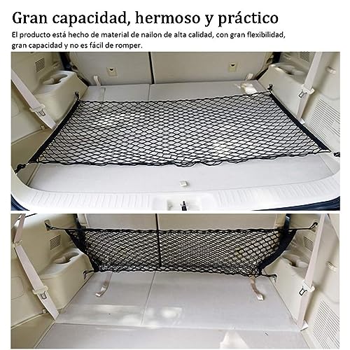 TIENDIFY Red Maletero de Coche Tamaño 90 x 60 se extiende hasta 160 x 110 cms + Bolsa elástica Almacenamiento Productos pequeños Red Maletero con 4 Ganchos Coche Caravana y SUV