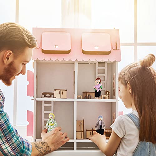 TIESOME Figuras Familiares de casa de muñecas, 7 Unidades de Madera casa de muñecas Familia Personas Mini muñecas Familiares Ajustables Figuras de Juego de rol Figuras Miniatura Accesorios (C)