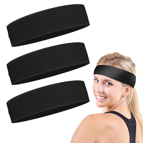 TIESOME Paquete de 3 diademas deportivas para mujer, antideslizantes, para el sudor, elásticas, anchas, de tela suave, elásticas, para fitness, ejercicio, deformación del cabello para entrenamiento