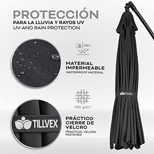 tillvex 300 cm Sombrilla Excentrico | Parasol para Terraza Jardín Balcón Patio | con Manivela y Base en Cruz, Giratorio 360º, Protección UV