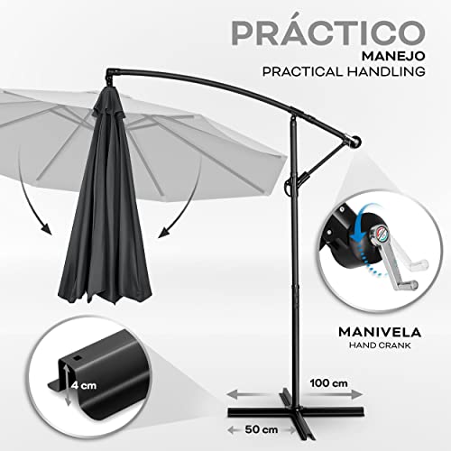 tillvex 300 cm Sombrilla Excentrico | Parasol para Terraza Jardín Balcón Patio | con Manivela y Base en Cruz, Giratorio 360º, Protección UV