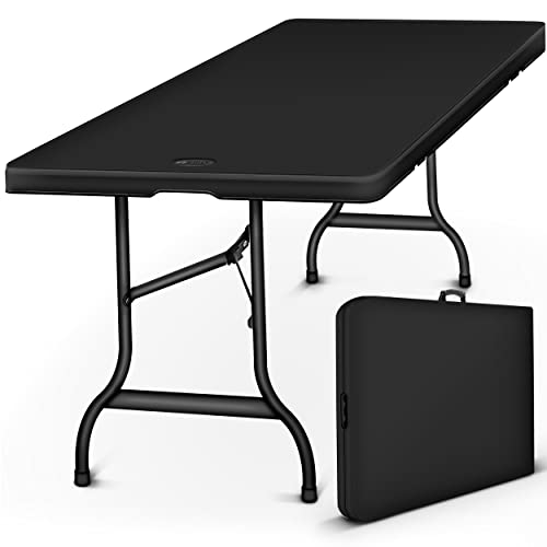 tillvex Mesa Plegable Multifuncional 180 x 75 cm | Mesa Portátil de Jardín, Terraza, Exterior, Balcón, Picnic | Mesa de Camping de Plástico para 6 Personas (Negro)