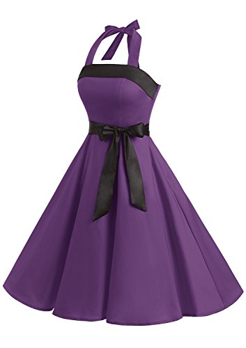 Timormode 10212 Vestido De Vintage 50s Cuello Halter Elegante Mujer Violeta S