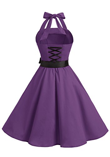 Timormode 10212 Vestido De Vintage 50s Cuello Halter Elegante Mujer Violeta S