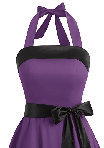 Timormode 10212 Vestido De Vintage 50s Cuello Halter Elegante Mujer Violeta S