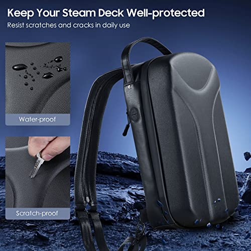 TiMOVO Funda Viaje Compatible con Steam Deck, Bolsa de Transporte Portátil para la Consola y los Accesorios de Steam Deck, Estuche Rígido Anti-golpe Almacenar Tarjeta SD, Adaptador, Cable Carga, Negro