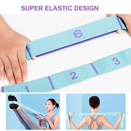 TingDongWei Bandas Elasticas Fitness, Banda de Estiramiento de Yoga, Banda Elástica de Resistencia con 9 Hebillas para Pilates, Yoga, Fitness, Gimnasia y Danza(Azul)