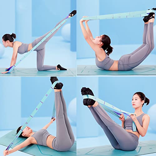 TingDongWei Bandas Elasticas Fitness, Banda de Estiramiento de Yoga, Banda Elástica de Resistencia con 9 Hebillas para Pilates, Yoga, Fitness, Gimnasia y Danza(Azul)