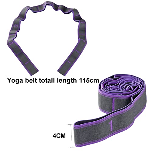 TingDongWei Bandas Elasticas Fitness, Banda de Estiramiento de Yoga, Banda Elástica de Resistencia con 9 Hebillas para Pilates, Yoga, Fitness, Gimnasia y Danza(Púrpura)