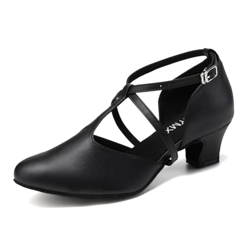 TINRYMX Zapatos Baile Moderno Mujer Punta Cerrada de Salón Baile de Latino Tango Salsa de Baile Zapatos de Baile,L272-Negro-4.5CM,38EU