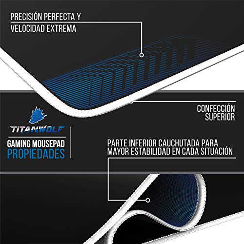 TITANWOLF – Alfombrilla Gaming XXL para ratón 900 x 400 – Mouse Pad - Precisión y Velocidad - Parte Inferior de Goma para una sujeción Estable - Antideslizante, Resistente al Agua – Motivo Icon White