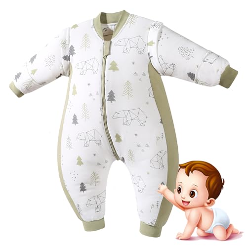 Tivifore Saco Dormir Bebe, Pijama para bebé, Saco de Dormir Unisex para bebé, Nvierno Bolsa de Dormir de Algodón, Saco de Dormir Invierno con Mangas Extraíbles 10 – 24 Meses (Altura 75 – 90 cm)