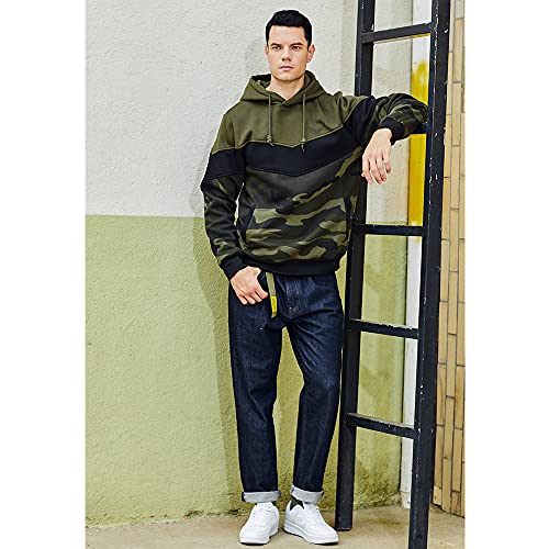 TMOYJPX Sudaderas Hombres con Capucha Bloqueo de Color Camuflaje, Deportivos Chándal Suéter Juvenil Sudadera para Hombre Invierno Otoño (Camuflaje~Verde Ejército, L)