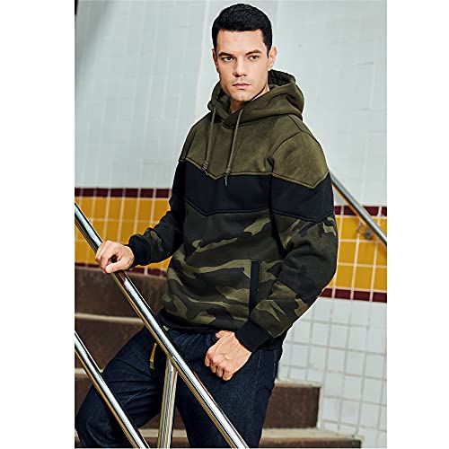 TMOYJPX Sudaderas Hombres con Capucha Bloqueo de Color Camuflaje, Deportivos Chándal Suéter Juvenil Sudadera para Hombre Invierno Otoño (Camuflaje~Verde Ejército, L)