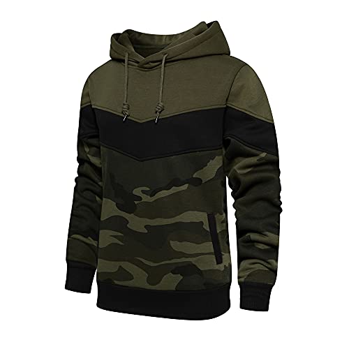 TMOYJPX Sudaderas Hombres con Capucha Bloqueo de Color Camuflaje, Deportivos Chándal Suéter Juvenil Sudadera para Hombre Invierno Otoño (Camuflaje~Verde Ejército, L)