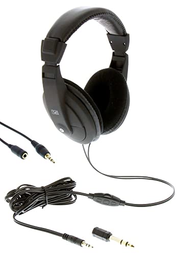 T'nB Auriculares Diadema HiFi - con Cable Extensible de 4 Metros y Control de Volumen Integrado, Color Negro, 9.5 x 17 x 22.5