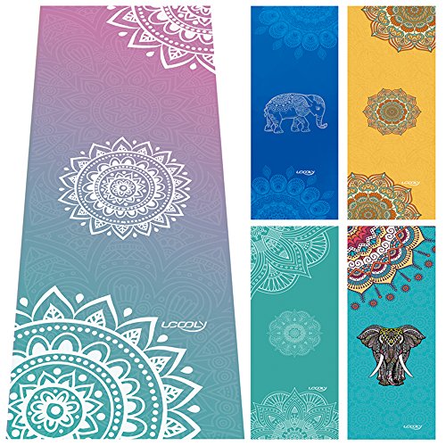 Toalla de yoga, toalla antideslizante con bolsillos de esquina elegantes y lazo elástico, toalla de yoga caliente para Bikram, Pilatos, gimnasio de 65x183 cm de Ucooly