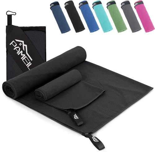 Toalla Gimnasio Juego de 2 (Toalla Microfibra 160x80 cm + Toalla Pequeña 80x40 cm), Compactas y de Secado Rápido-Toallas Gimnasio Deportes y Fitness (Negro)