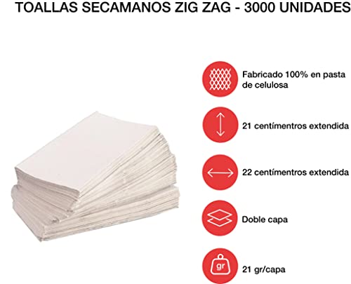 Toallas de Papel Secamanos en Formato Zig Zag Clim Profesional. Toallas de Papel Absorbente y de Doble Capa. Caja de 3000 unidades