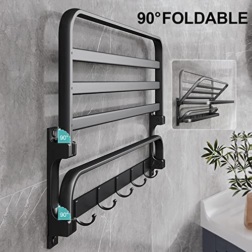 Toallero sin taladrar, Adhesivo para baño, Toallero de Pared para Colgar en la Pared, con 5 Ganchos para Toallas, toallero de baño, Cocina, 58 cm Negro