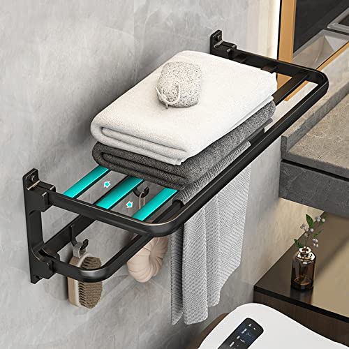 Toallero sin taladrar, Adhesivo para baño, Toallero de Pared para Colgar en la Pared, con 5 Ganchos para Toallas, toallero de baño, Cocina, 58 cm Negro