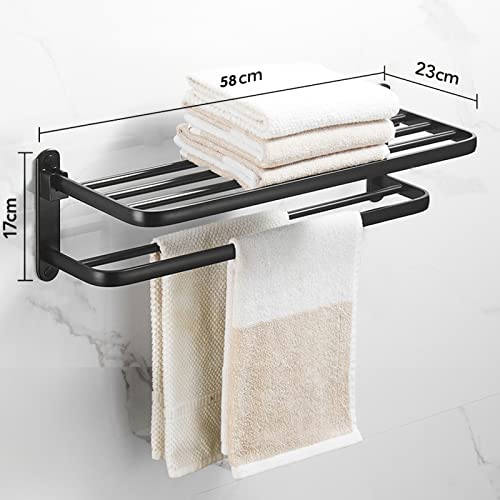 Toalleros de baño sin Taladro,Toallero de Pared para Colgar en la Pared Adhesivo,Toalleros de baño, Aluminio, Negro, 58cm