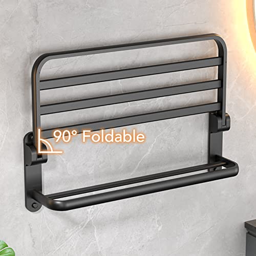 Toalleros de baño sin Taladro,Toallero de Pared para Colgar en la Pared Adhesivo,Toalleros de baño, Aluminio, Negro, 58cm