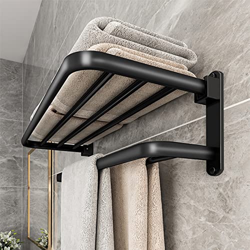 Toalleros de baño sin Taladro,Toallero de Pared para Colgar en la Pared Adhesivo,Toalleros de baño, Aluminio, Negro, 58cm