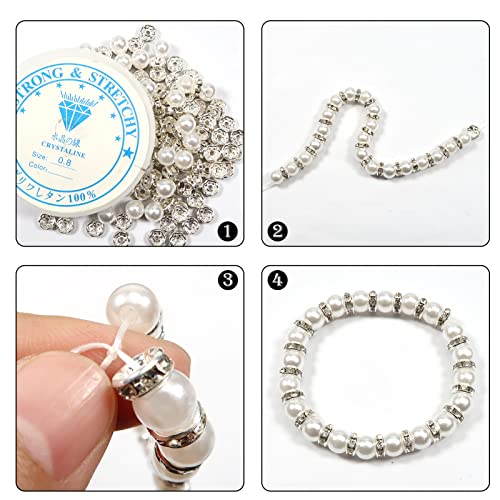 TOAOB 400 Piezas Plata Brillante Cuentas espaciadoras 4 mm a 10 mm Rondelle Beads de Cristal Redondos Sueltos Abalorios Espaciadores Rhinestone para Hacer Pulseras Collares Manualidades Joyería