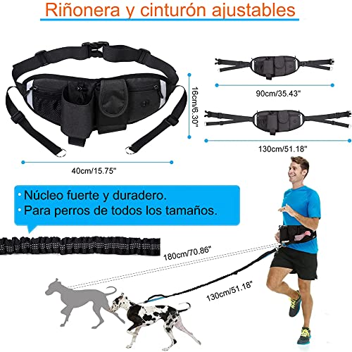 Tobored Correa Doble para Perros. Correa Antitirones Perro para Correr con Costuras Reflectantes y Almacenamiento.Correa Perro Cintura Manos Libres para Pasear Perros Pequeños, Medianos y Grandes.