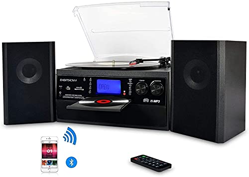 Tocadiscos Bluetooth Plato Giradiscos Plato Vinilo, CD, Cassette, Encoding, USB, SD, MMC, Am, FM, 3 velocidades, 33/45/78 RPM,con Dos Externo Altavoces