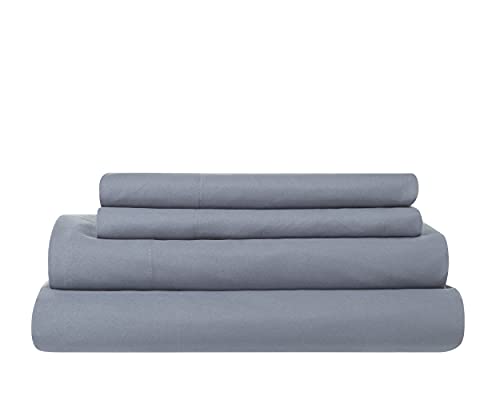 Todocama – Juego de Sábanas de 4 Piezas – Sábana Bajera Ajustable – Encimera - Dos Fundas de Almohada de 50x80cm. (Cama 90-90x190/200 cm, Azul grisaceo)