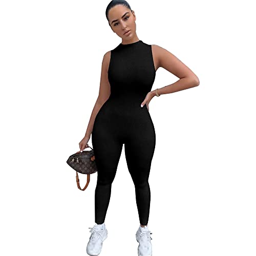 TOEECY Mono para Mujer Deportivo sin Mangas Sexy Traje de Yoga para Gimnasio Elegante Casual Jumpsuit (Negro,M)