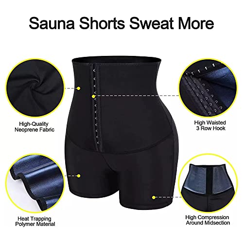 TOEECY Pantalones Sauna Mujer Corto Pantalón de Sudoración Cintura Alta Leggins Reductores Ajustable Adelgazantes Pantalon Neopreno Térmicos Mallas Fitness Push Up para Deporte Running Yoga (M)