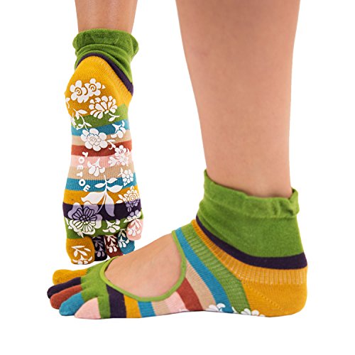 TOETOE - YOGA&PILATES - Anti-Slip Sole Serene Toe Socks (UK 6-8.5 | EU 39-43, Green)