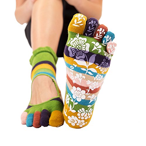 TOETOE - YOGA&PILATES - Anti-Slip Sole Serene Toe Socks (UK 6-8.5 | EU 39-43, Green)