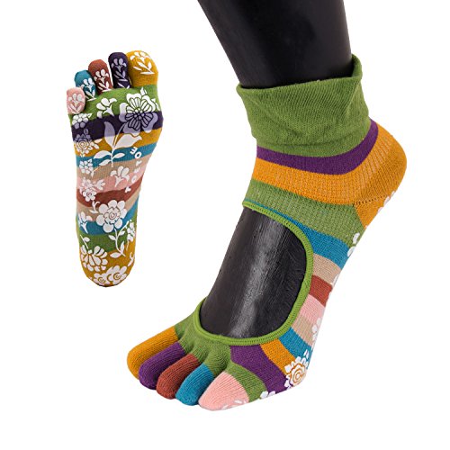 TOETOE - YOGA&PILATES - Anti-Slip Sole Serene Toe Socks (UK 6-8.5 | EU 39-43, Green)