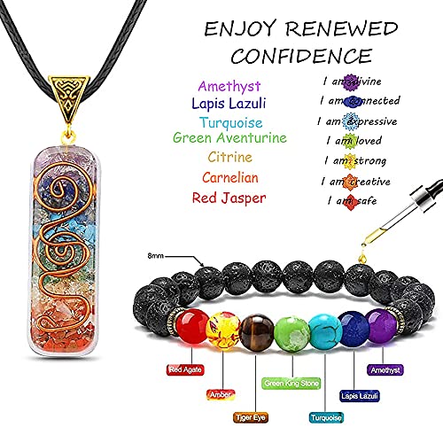 TOFBS Chakras Collar con Colgante de Cristal ＆ 7 Chakras Pulsera Joyas Set para Mujer Hombre, Collar de Piedras Naturales Reiki Pulsera para Protección Curativa Energía Yoga Meditación Equilibrio