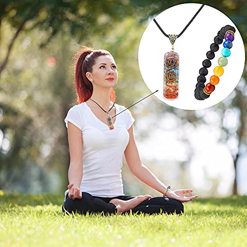 TOFBS Chakras Collar con Colgante de Cristal ＆ 7 Chakras Pulsera Joyas Set para Mujer Hombre, Collar de Piedras Naturales Reiki Pulsera para Protección Curativa Energía Yoga Meditación Equilibrio