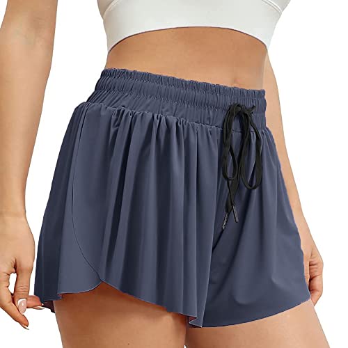 TOFSA Pantalones Cortos para Correr 2 en 1 para Mujer Pantalones Cortos de Yoga de Doble Capa Pantalones Cortos Deportivos de Entrenamiento con Cordón de Cintura de Secado Rápido Fluidos (M, Azul)