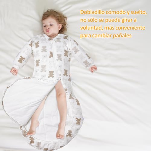 TOGOU2S Saco de Dormir para Bebé 2.5 TOG, Saco de Dormir Bebe con Mangas Extraíbles, Unisex Saco Dormir Bebe Invierno de Tamaño Ajustable de 85 a 100 cm, 100% Algodón Saco Bebe, Patrón de Oso