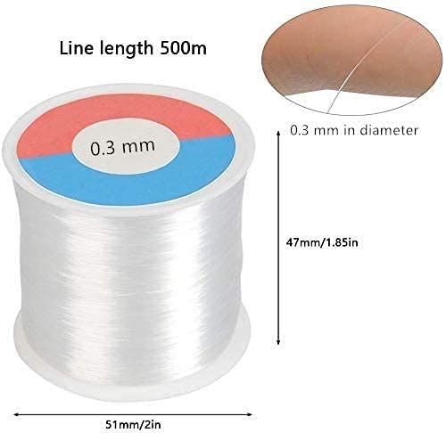 TOKERD 500m Hilo de Nylon Transparente 0.3mm Hilo de Pescar Invisible de Abalorios con Aguja de Abalorios, para Pulsera Collar y Otras Manualidades